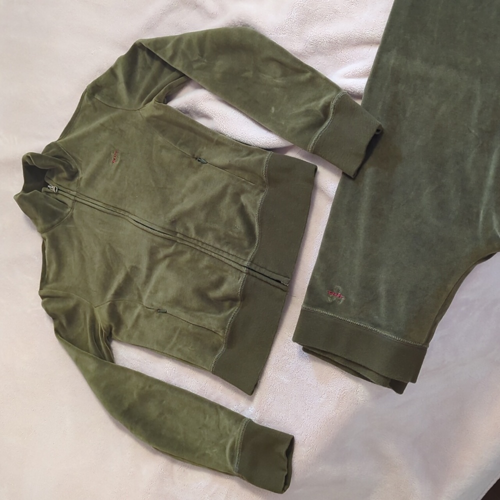 TNA Army Green Velour Tracksuit Size Small